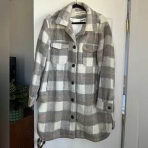 Anthropologie Cream and Brown Plaid Teddy Jacket